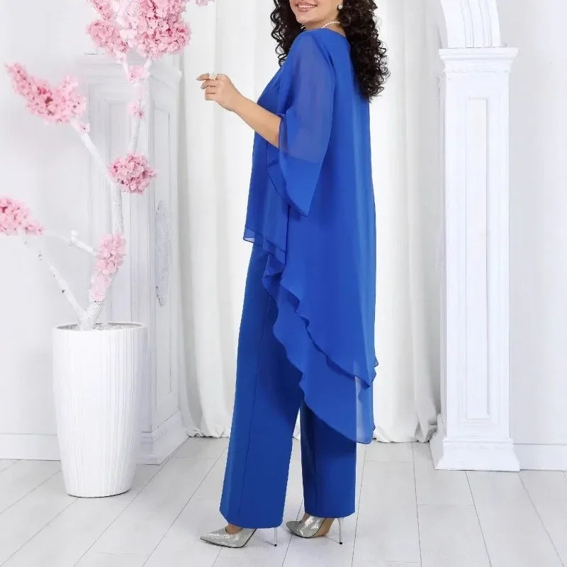 Aurevielle™ Set Mit Asymmetrischer Bluse in Lagenoptik und Weiter Pantalonhose