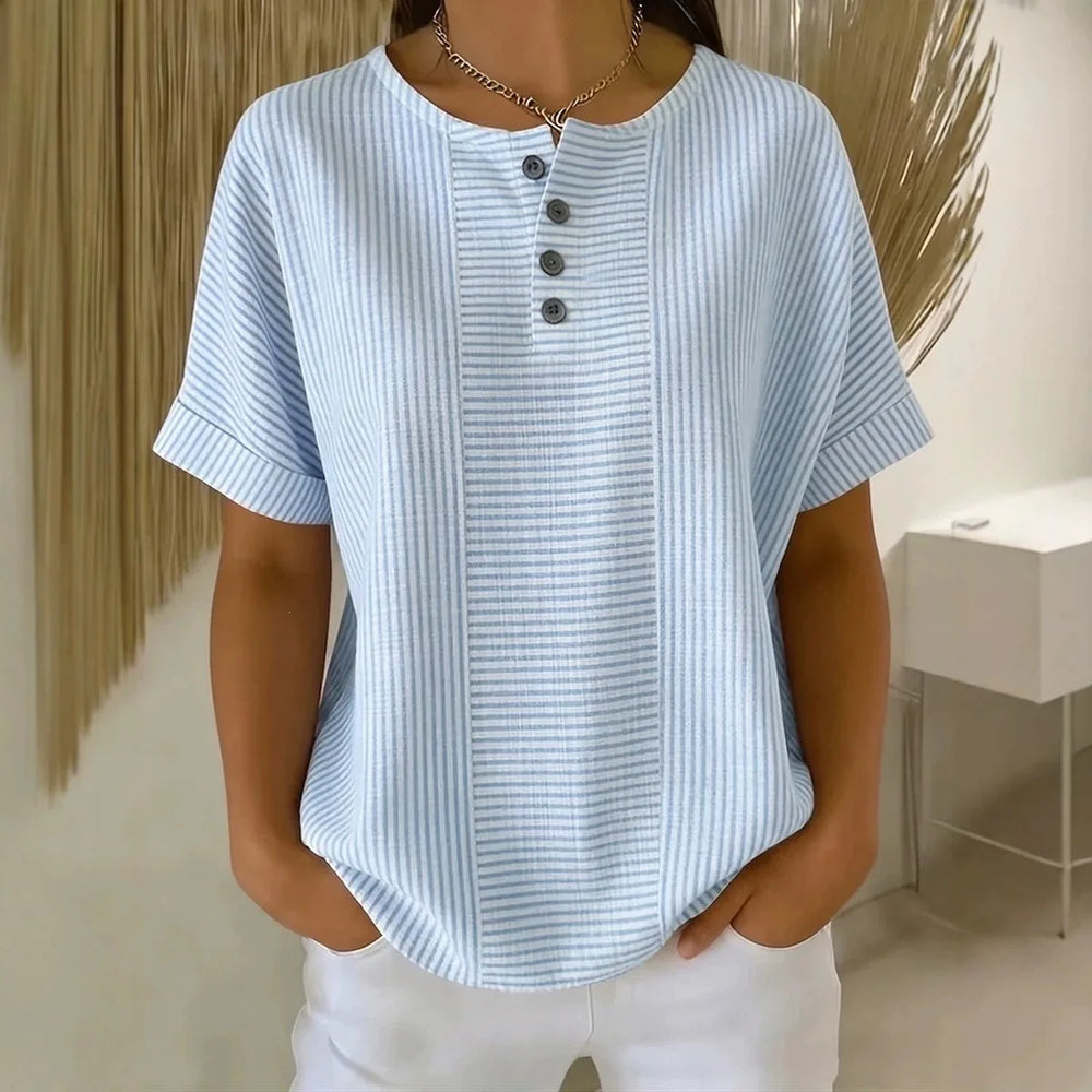 Euddora™ Bluse Mit Feinen Streifen und Knopfleiste