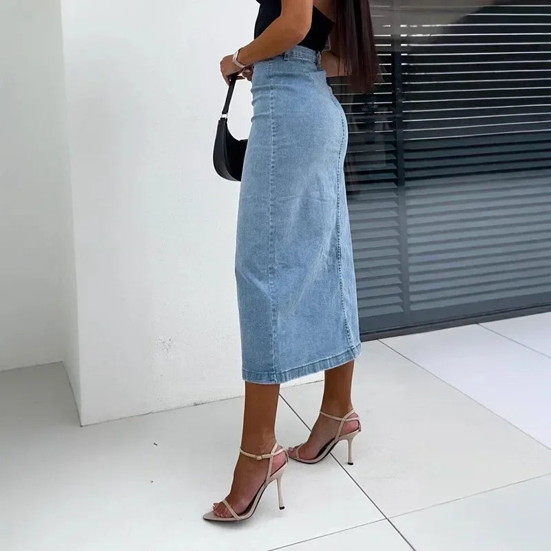 Lorena™ Jeansrock mit Knopfleiste vorn und elegantem Schlitz