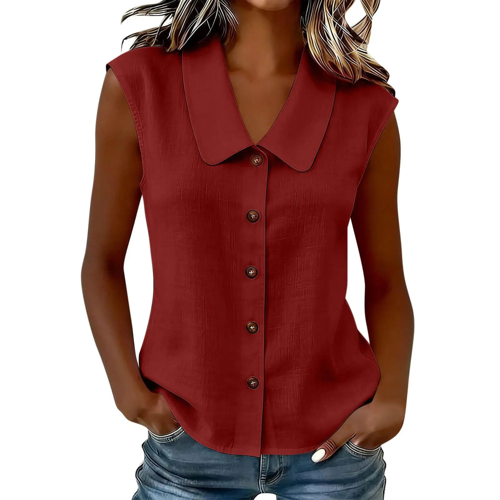 Celinea™ Baumwoll-Leinen-Bluse Mit Elegantem Kragen Und Vorderen Knöpfen