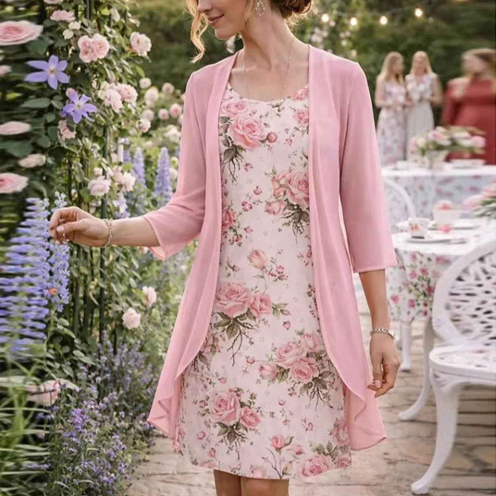 Lorenza™ Set Mit Geblümtem Kleid Und Leichter Strickjacke