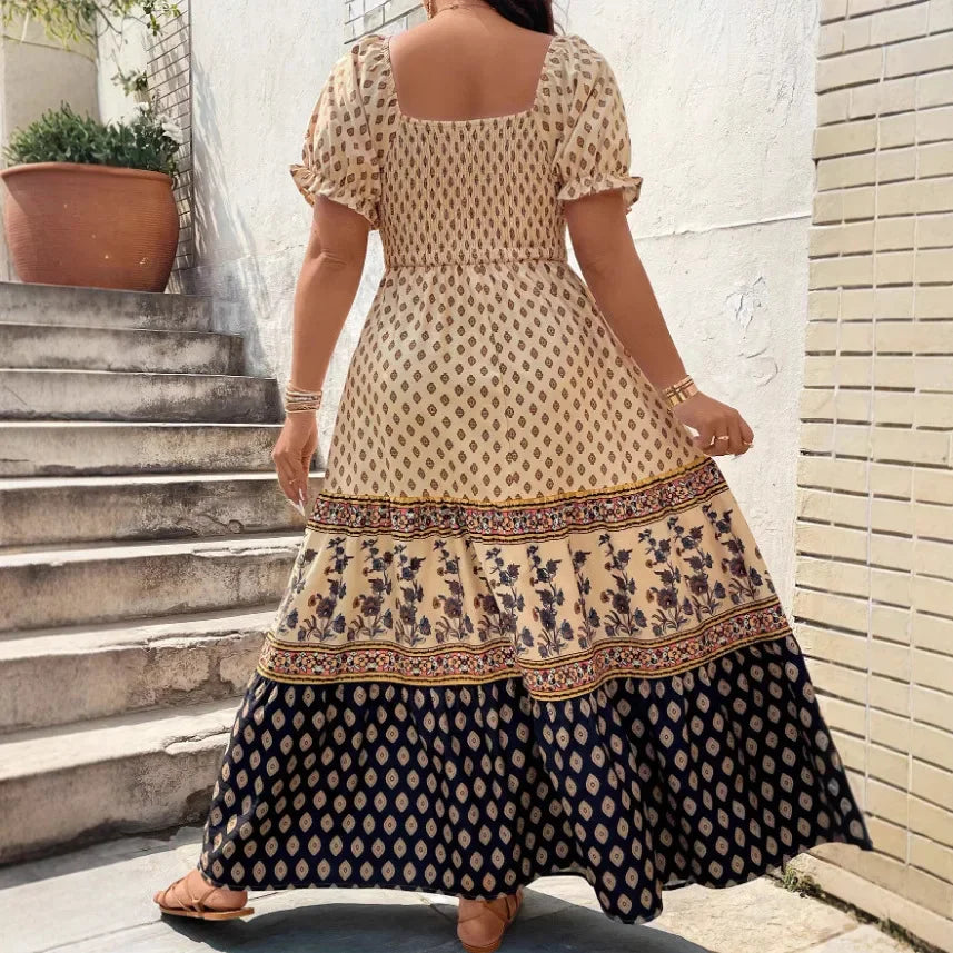 Selaris™ Kleid mit Puffärmeln und Fließender Silhouette