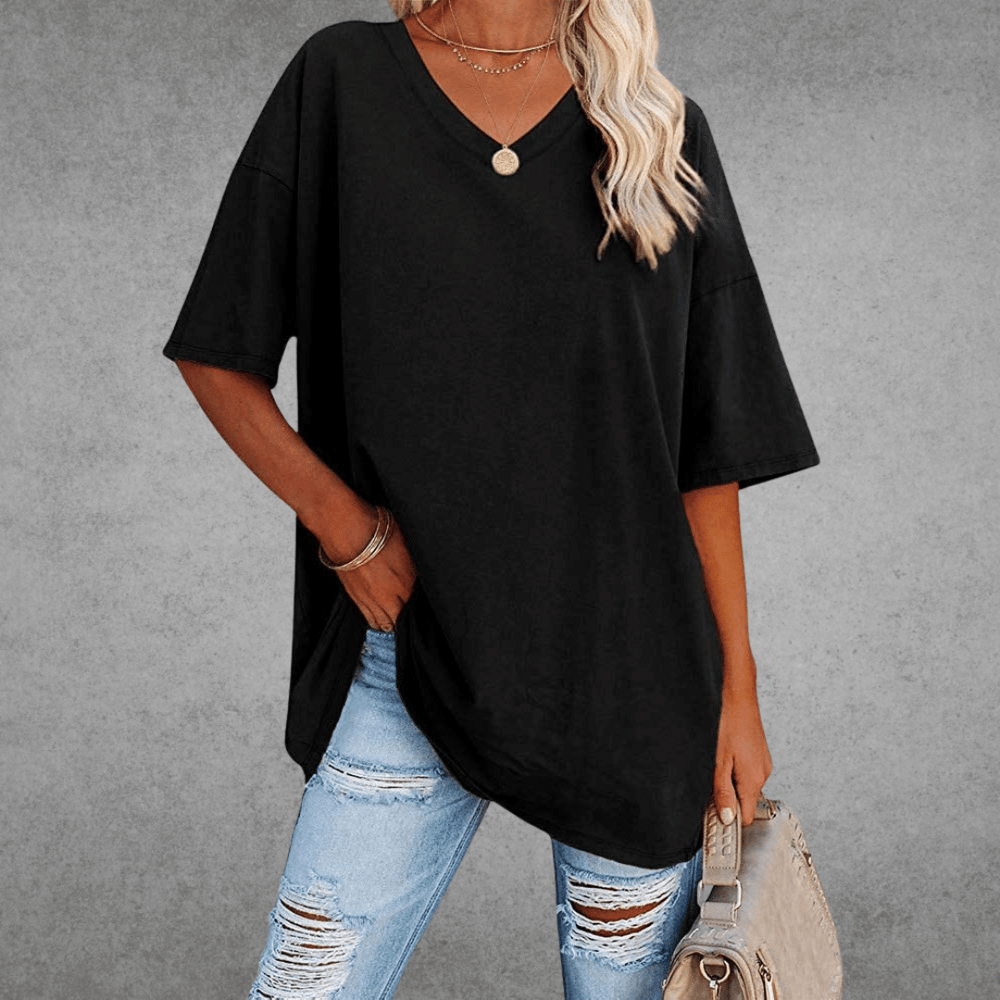 T-Shirt Kurzarm V-Ausschnitt Damen | Lockerer Schnitt & Luftiger Komfort