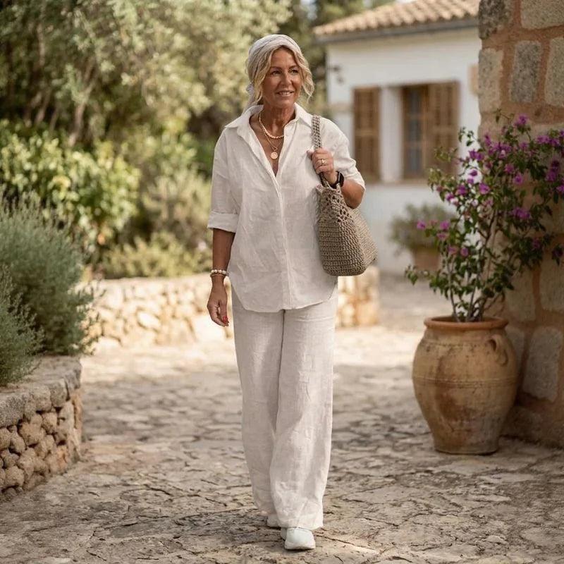Cartagena™ Set aus Baumwollleinen mit Bluse mit seitlichen Schlitzen