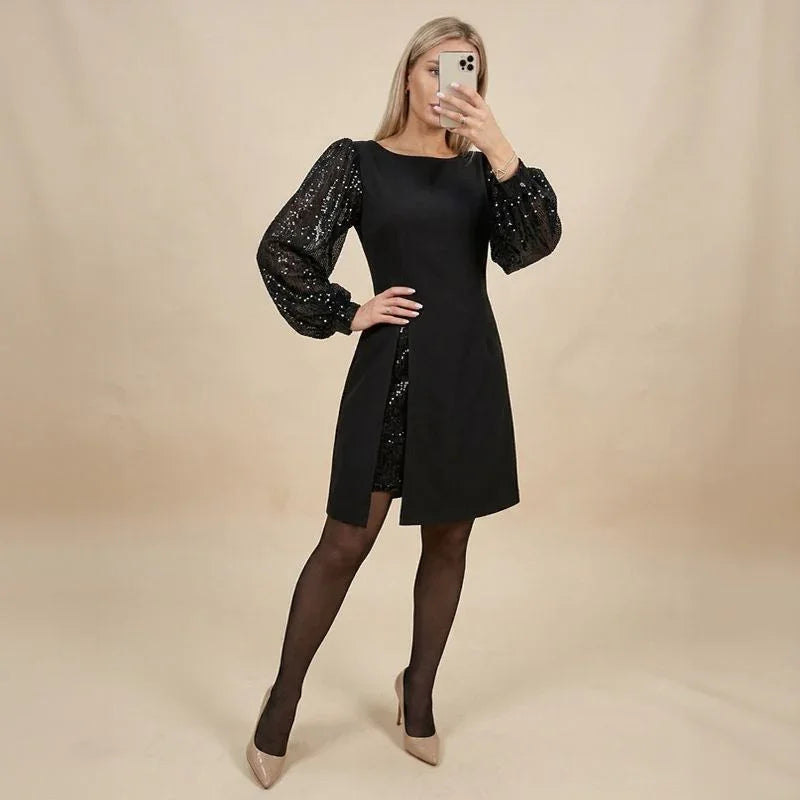 Penelope™ Midikleid mit schimmernden Puffärmeln & elegantem Frontschlitz