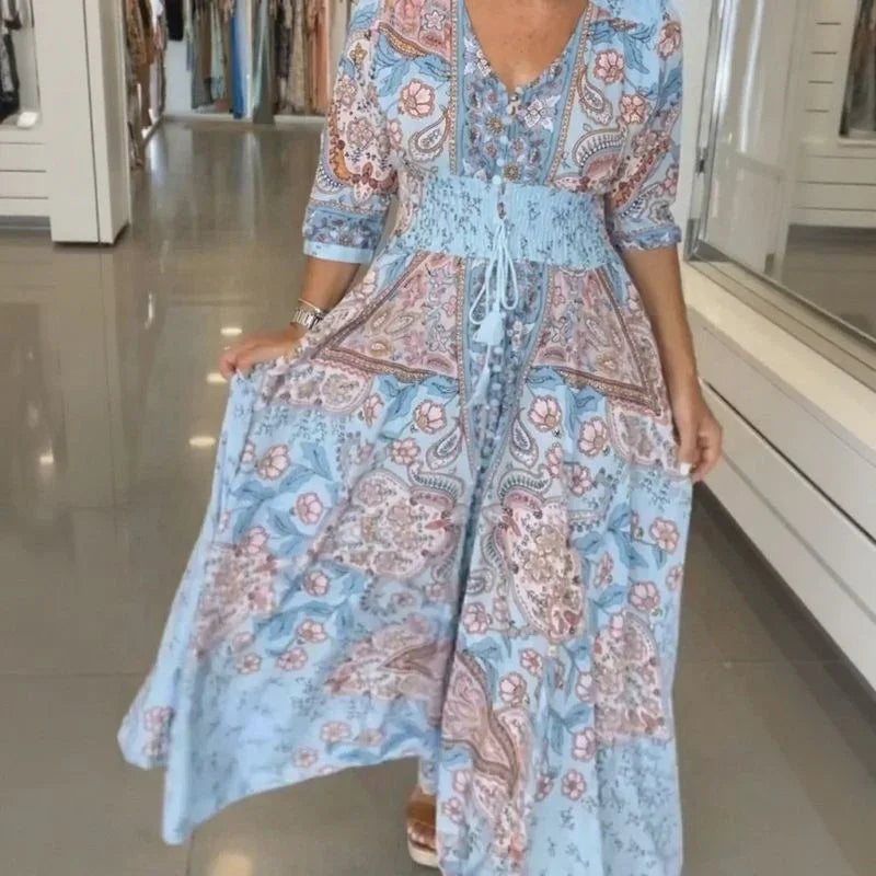 Aisha™ Maxikleid aus Premium-Viskose mit V-Ausschnitt