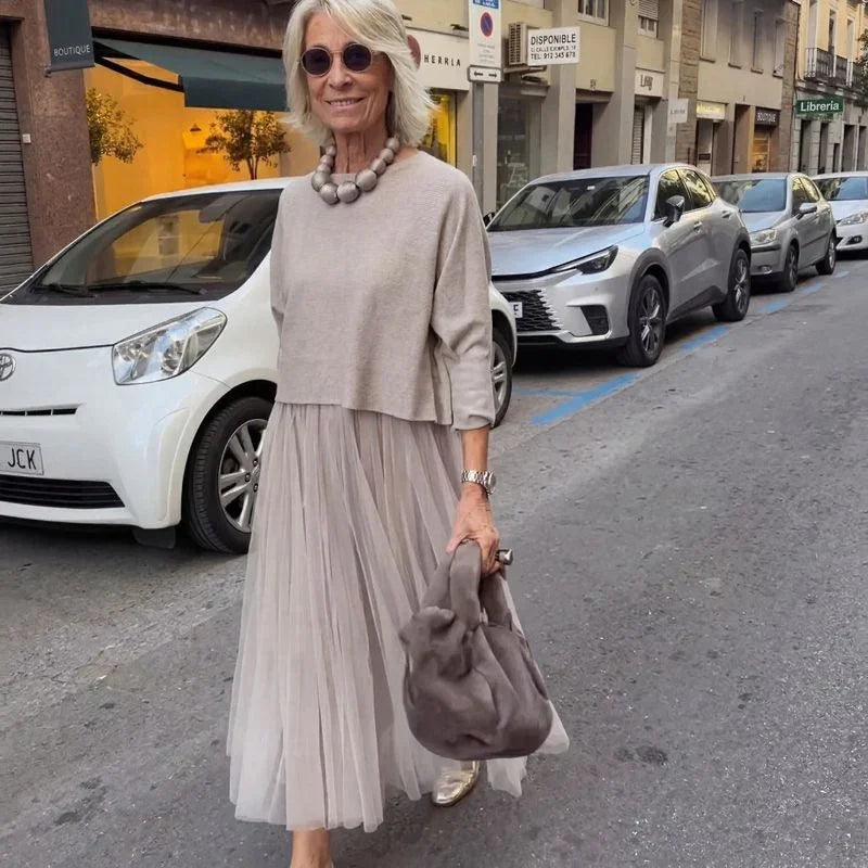 Yuna™ Plissiertes Midikleid mit 3/4-Arm-Toplayer