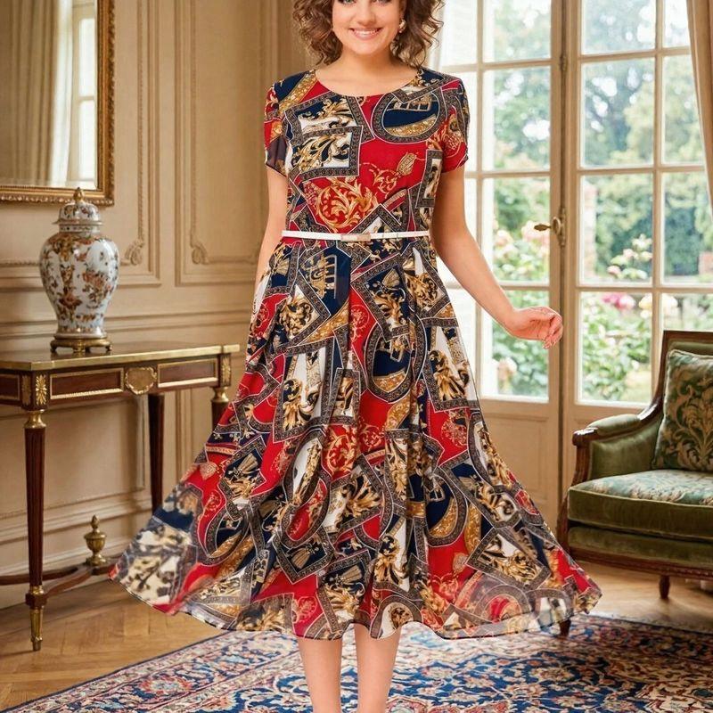 Malta™ Midikleid mit Barock-Print + Gratisgürtel