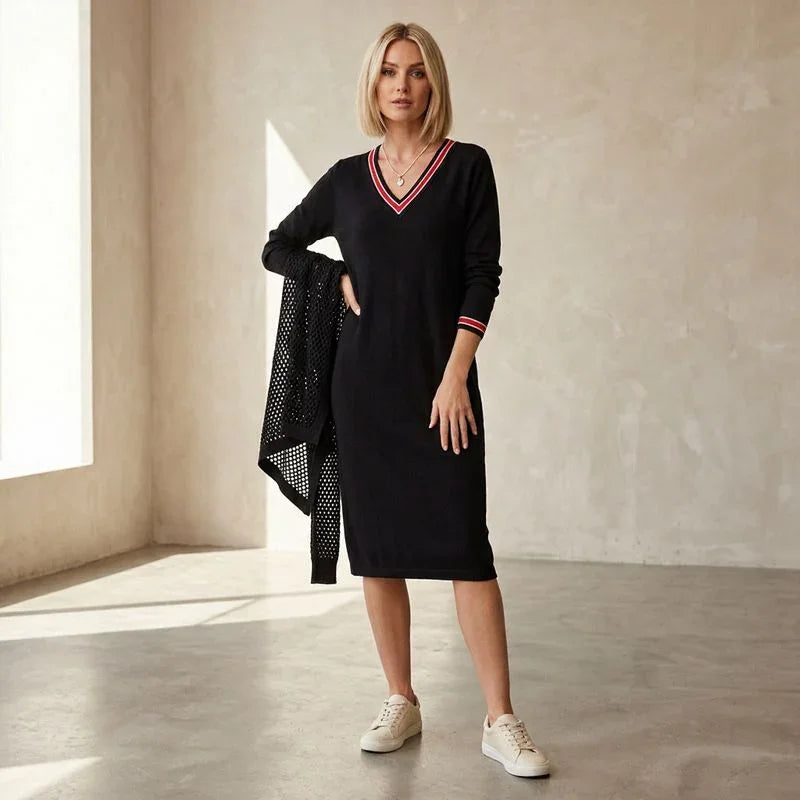 Freya™ Midikleid mit kontrastierendem V-Ausschnitt und sportlich-schicken Taschen