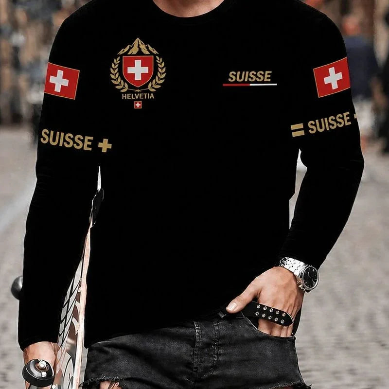 World™ Langarm-Slim-Fit-T-Shirt mit Länder-Prints