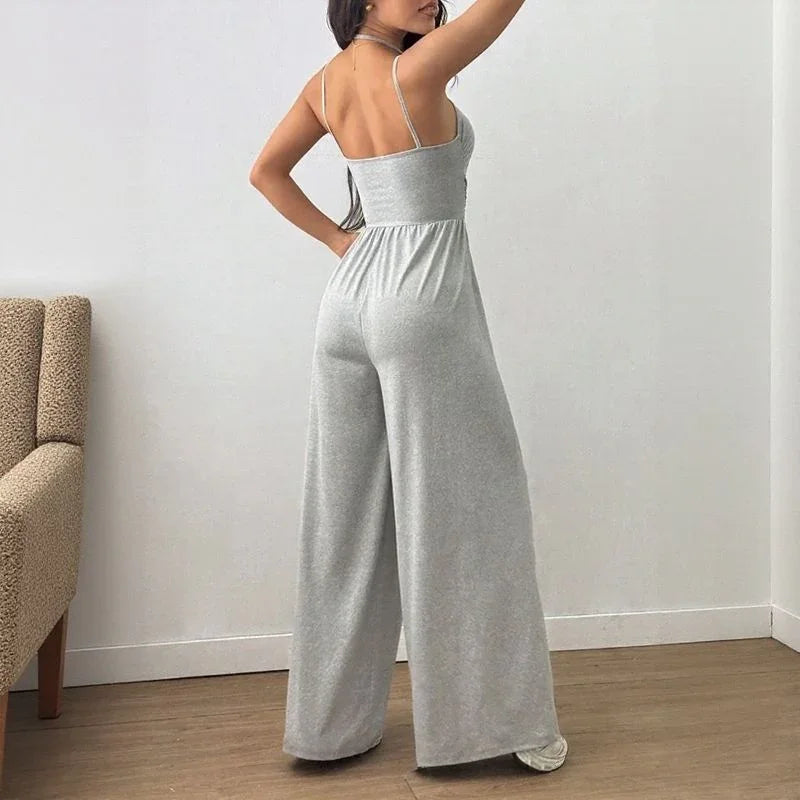 Bela™ Langer Jumpsuit mit weitem Bein, Doppelträgern und offenem Rücken