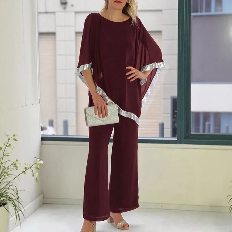 Lola™ Set Oversize-Bluse mit kontrastierendem silbernen Detail und Palazzohose