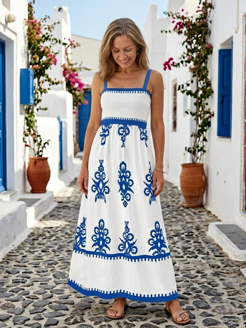 Odelina | Ärmelloses Maxikleid mit gerafftem Oberteil