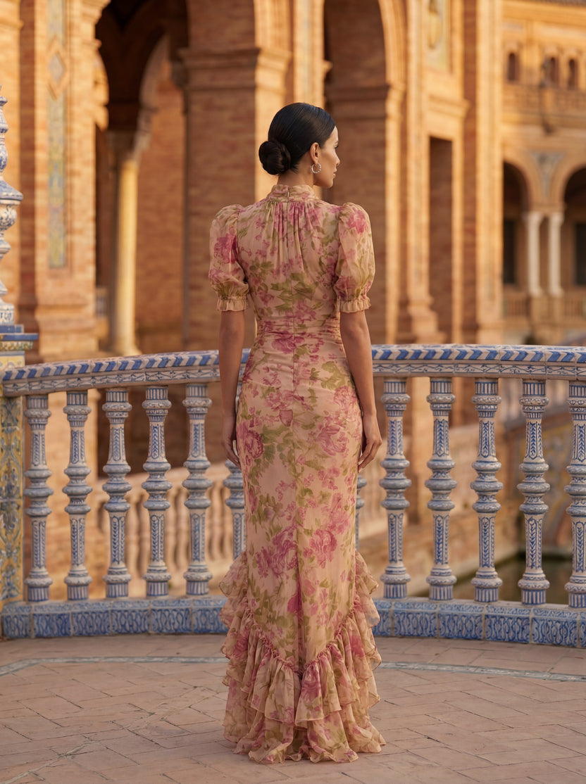 Rimina – Stilvolles Blumen Kleid Mit Rüschen
