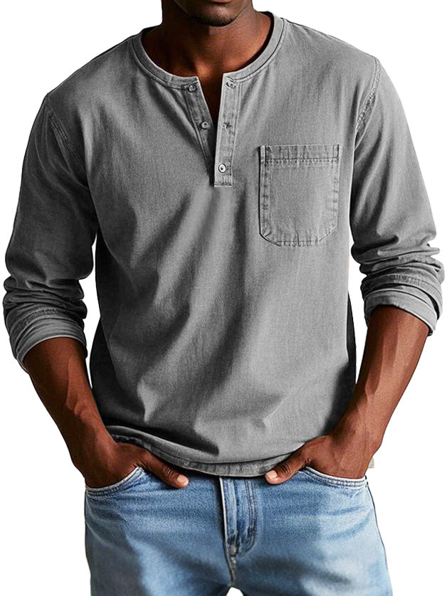 Vintage Langarmshirt Herren | Henley-Kragen & Formstabiler Komfort