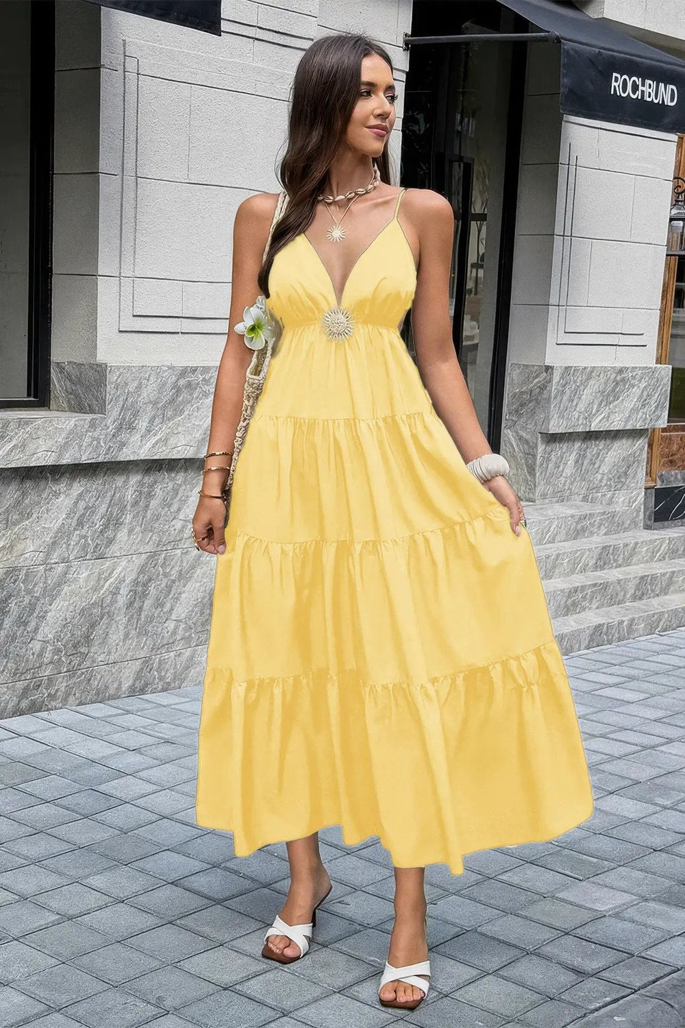 Damen ärmelloses Kleid mit hoher Taille und offenem Rücken