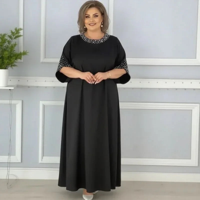 Helena™ Kleid aus Viskosekleid mit Schmuckdetails an Ausschnitt und Ärmeln / Klassische Eleganz mit einem Hauch von Glamour für jede Gelegenheit!
