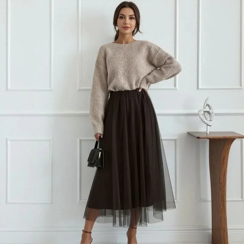 Noémie™-Set mit weicher Strickbluse und Animal-Print-Schleife am Rücken / Gemütliche Eleganz mit überraschendem Charme!