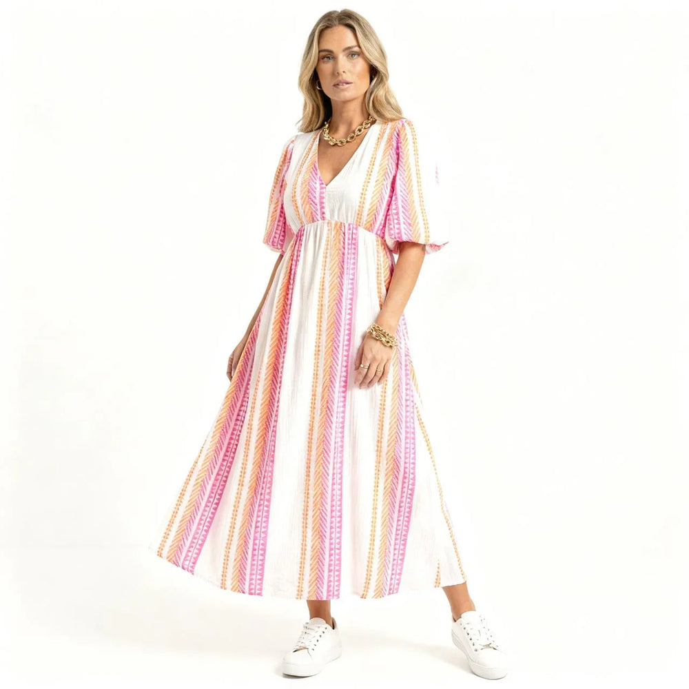 Valeria™ Leichtes Viskosekleid mit V-Ausschnitt und Fließenden Ärmeln