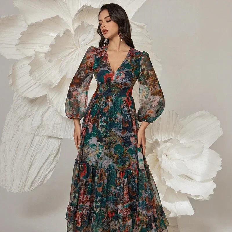 Orphélia™-Kleid mit Luxuriösem Kunstdruck und Fließenden Lagen