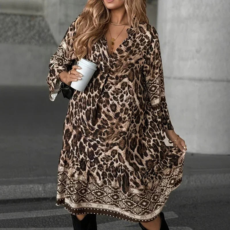 Belladune™ Kleid Mit Animal-Print und Fließender Passform