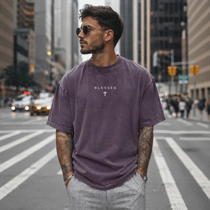 Blessed Motion™ Oversized T-Shirt Mit Verwaschenem Vintage-Finish