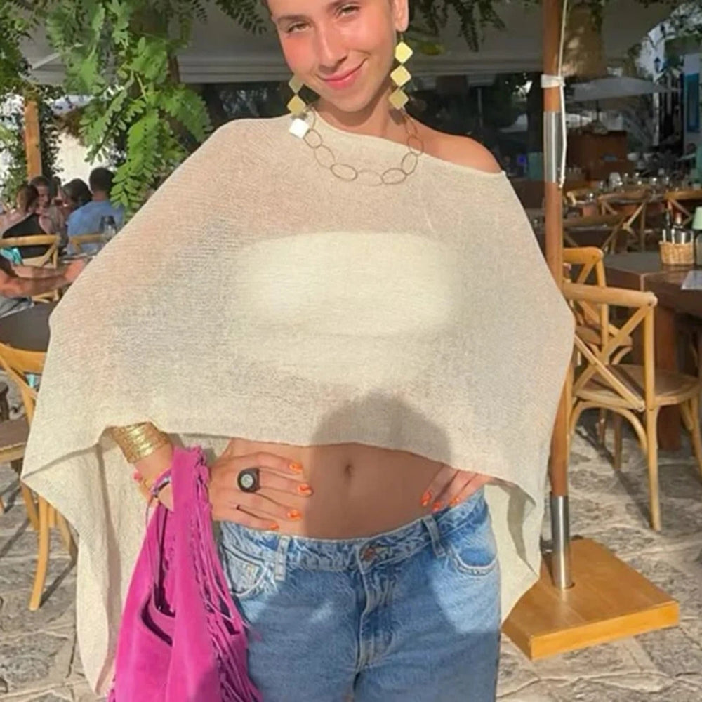 Melissa™ Poncho-Stil-Strickbluse aus Leichtem Strick