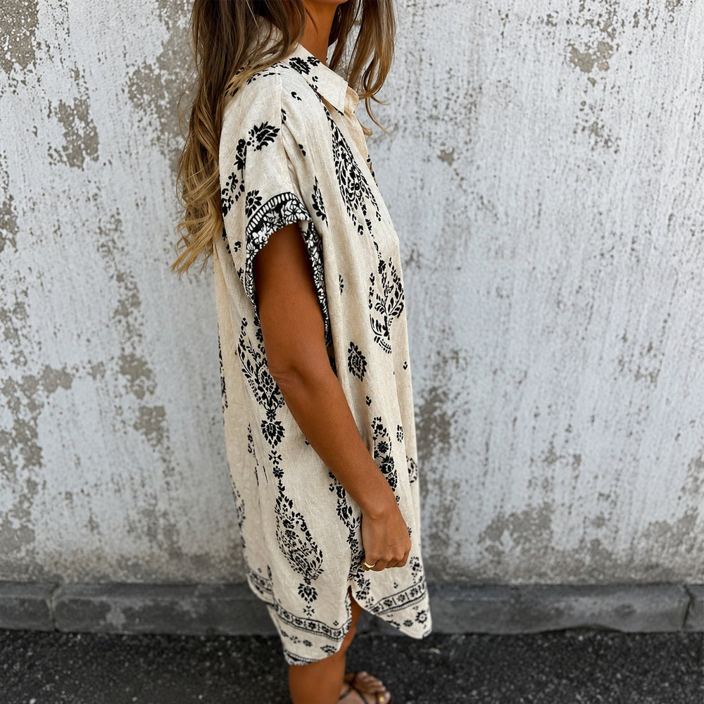 Zahara™ Hemdblusenkleid aus Baumwoll-Leinen mit Boho-Muster