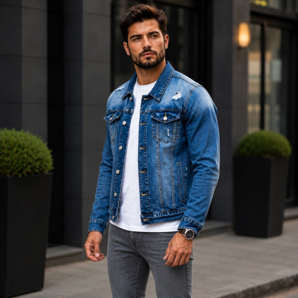 Logan™ Jeansjacke mit Premium Stone-Wash und Distressed-Details