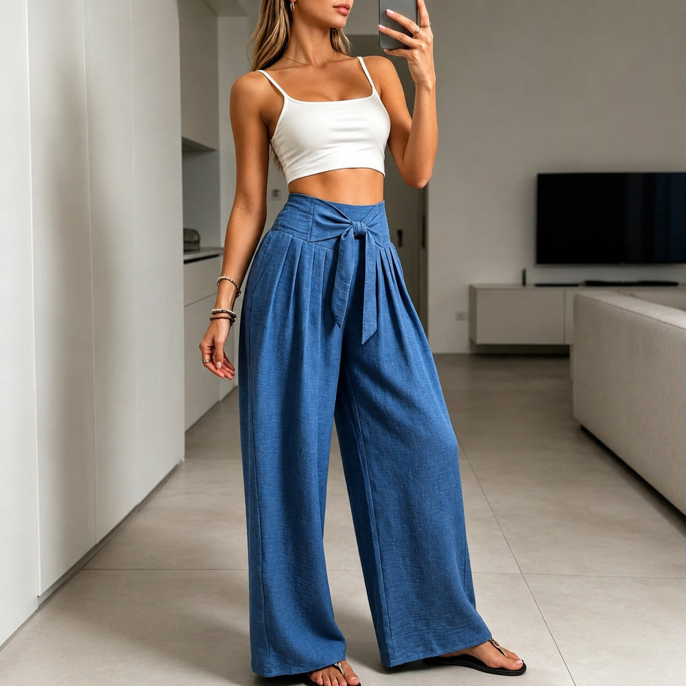 Arielle™ Hose mit Eleganter Verstellbarer Bindeschärpe und Strukturiertem Bund