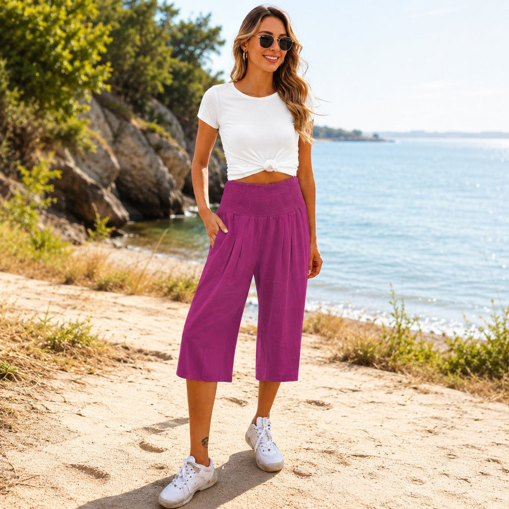 Rosetta™ Culotte aus Baumwoll-Leinen mit Elegantem Kräuselbund