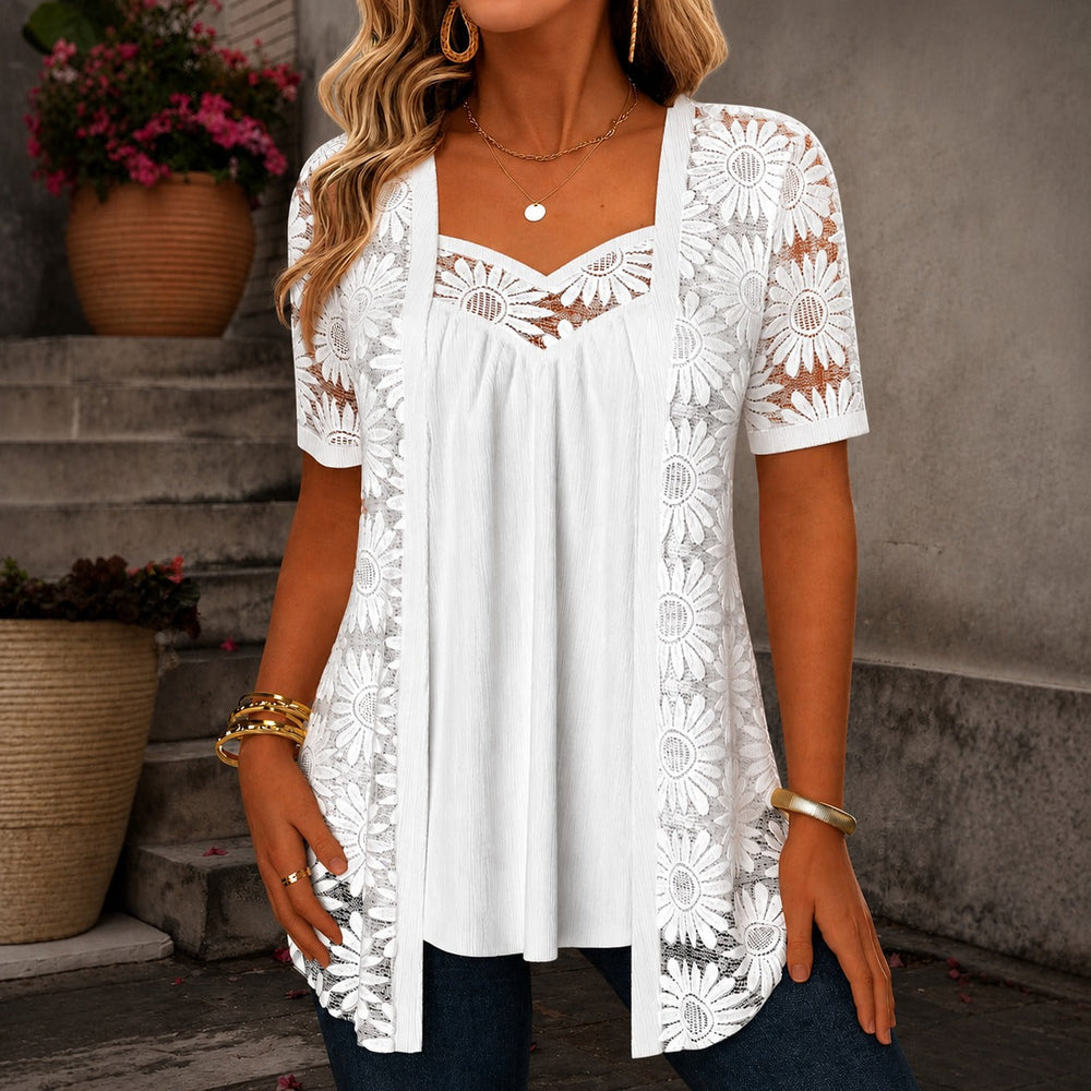 Nadia™ Bluse aus Leinenmischgewebe mit Lagenlook und Spitze