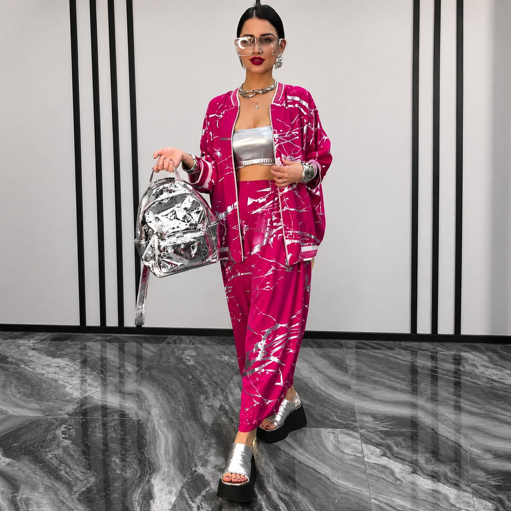 Set Romina™ Mit Oversize-Bomberjacke und Abstraktem Print