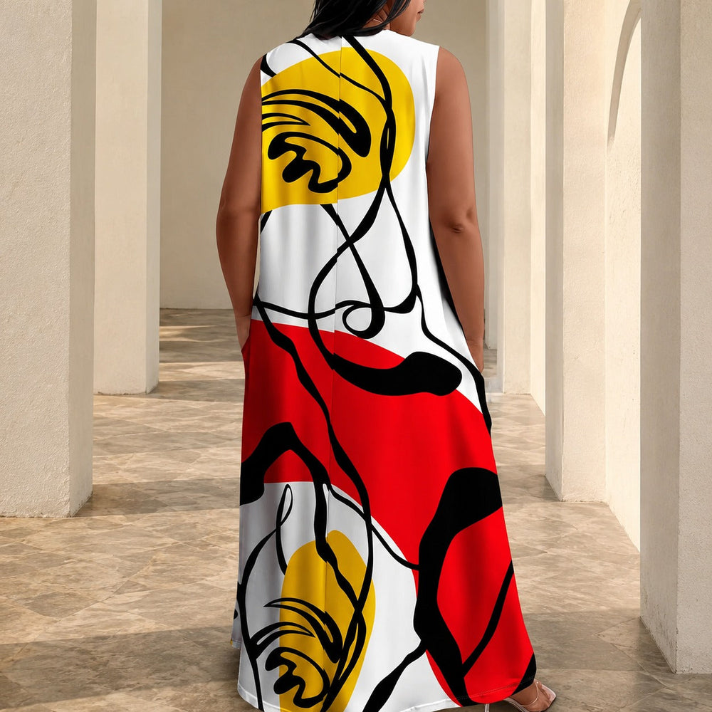 Kleid Solenne™ mit abstraktem Print, V-Ausschnitt und fließendem Fall