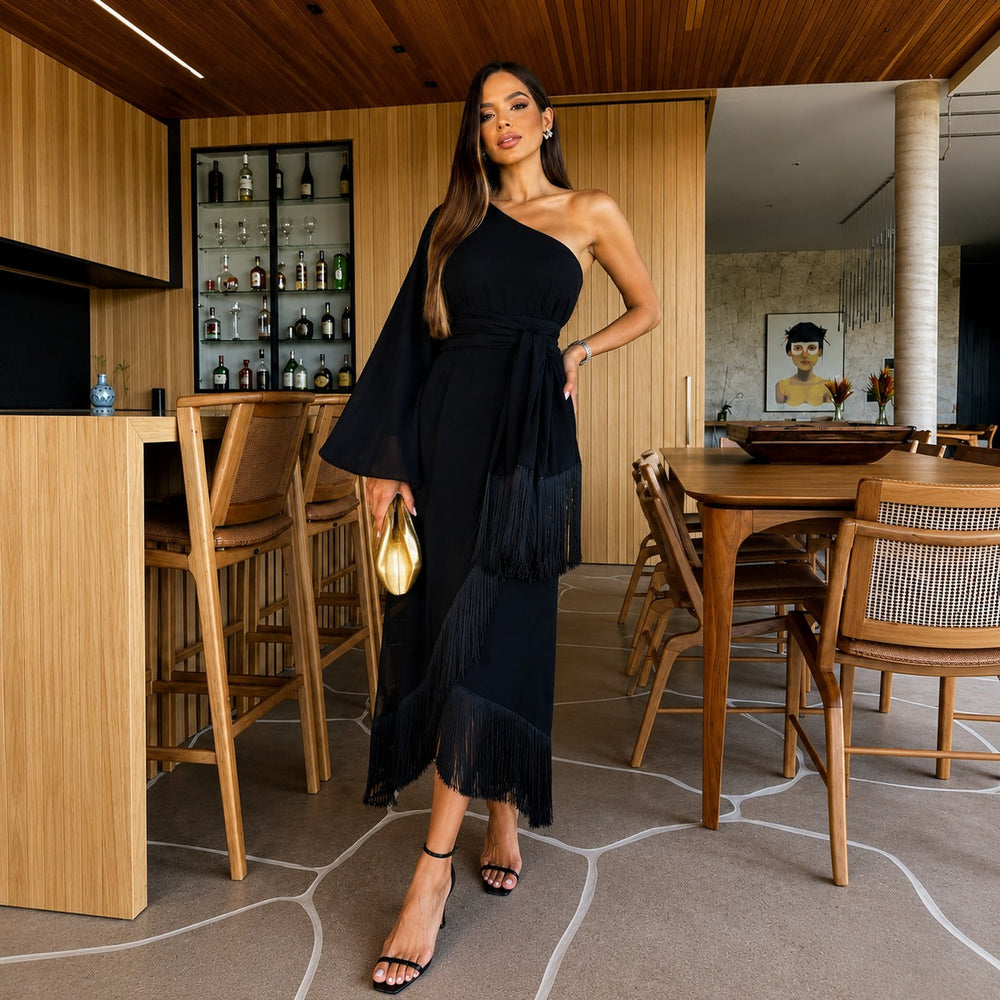 Kleid Selma™ mit One-Shoulder-Schnitt, weitem Ärmel und Volantsaum