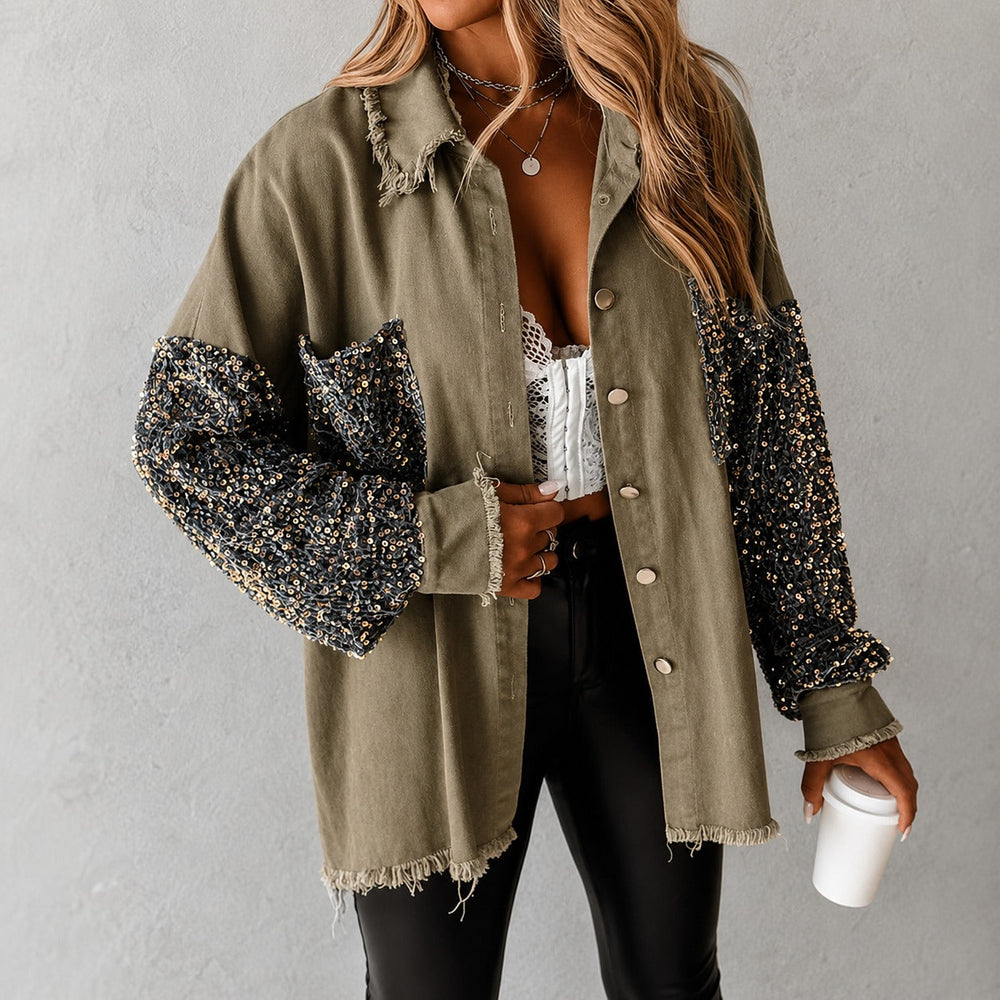 Hemdjacke Lene™ mit Paillettenärmeln, Paillettentasche und offenen Kanten