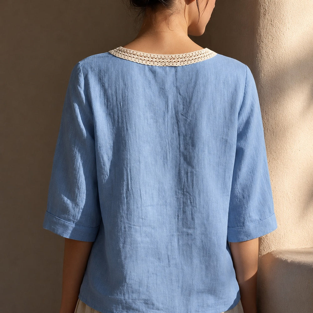 Bluse Alma™ mit Leinen-Baumwoll-Mix und Häkel-Ausschnitt