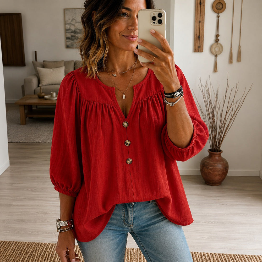 Bluse Anrika™ mit halblangen Puffärmeln und dekorativer Knopfleiste