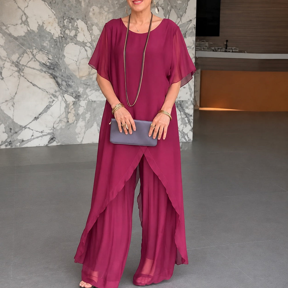 Set Annelie™ mit Asymmetrischem Longtop und Hose mit Weitem Bein