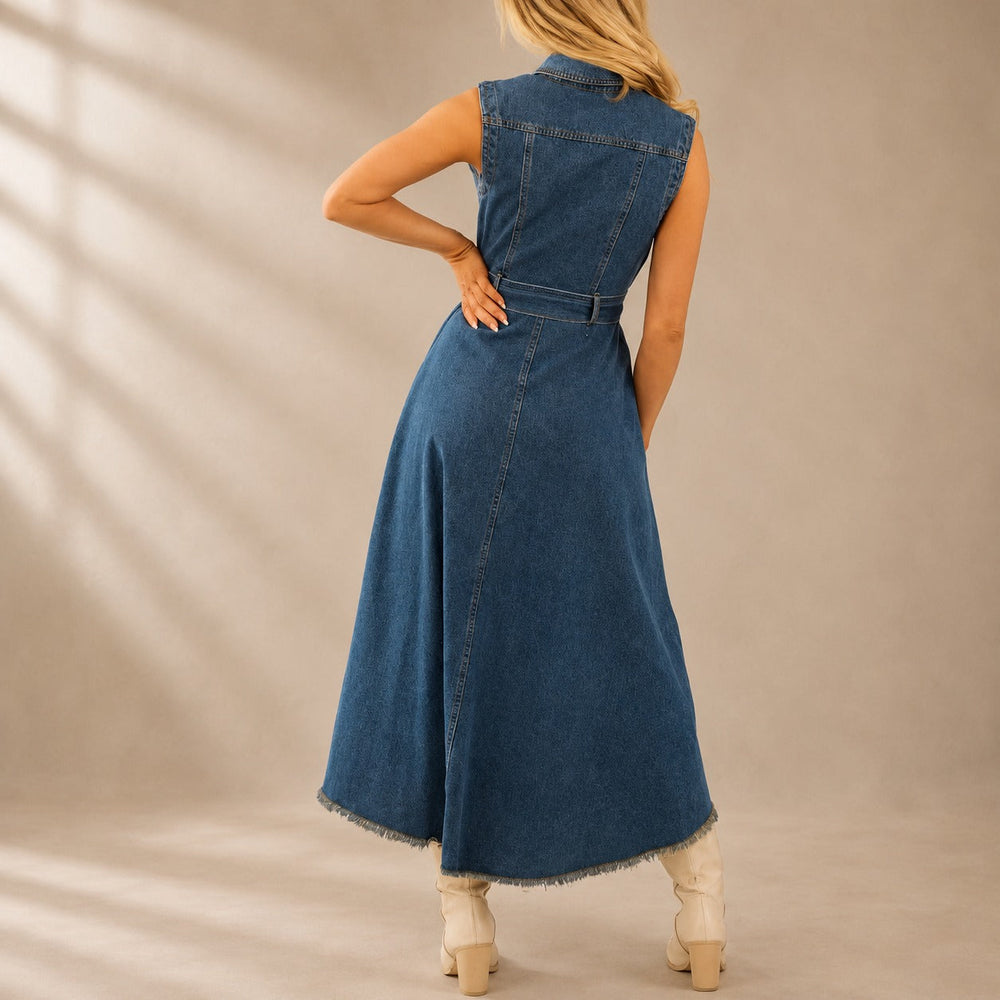 Kleid Talea™ aus Denim mit Bindegürtel, Knopfleiste und High-Low-Saum