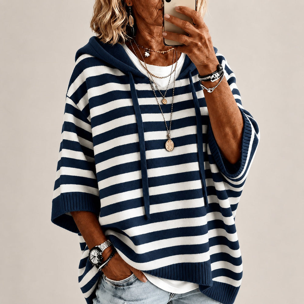 Leichter Pullover Monika™ mit Kapuze, Kontraststreifen und Rippabschluss