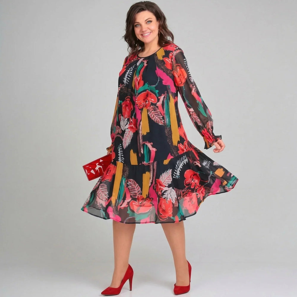 Gardenie™-Kleid mit fließenden Ärmeln und lebendigem Print