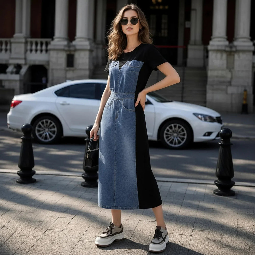 Alisse™ Kleid mit Denim-Panel und Modernem Design