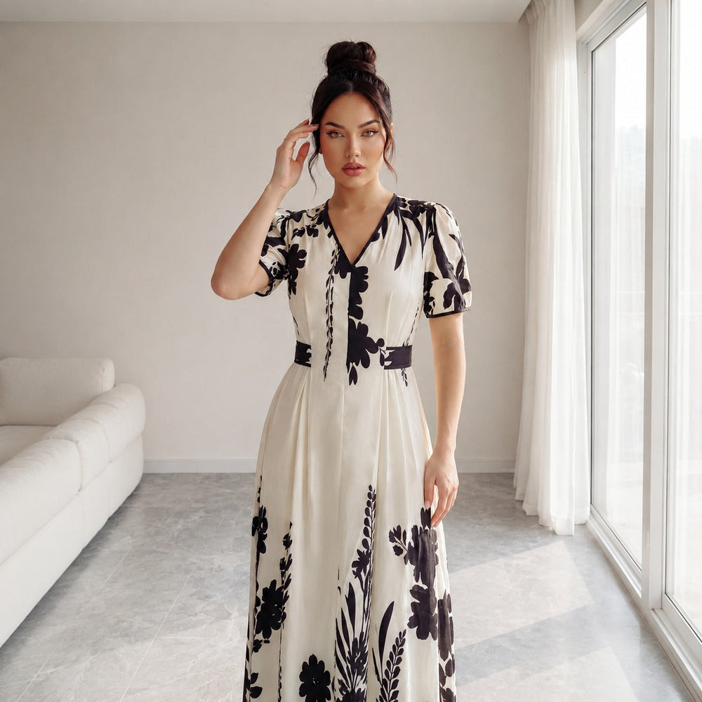 Maristelle™ Kleid Mit Kontrastierendem Blumenmuster Und V-Ausschnitt