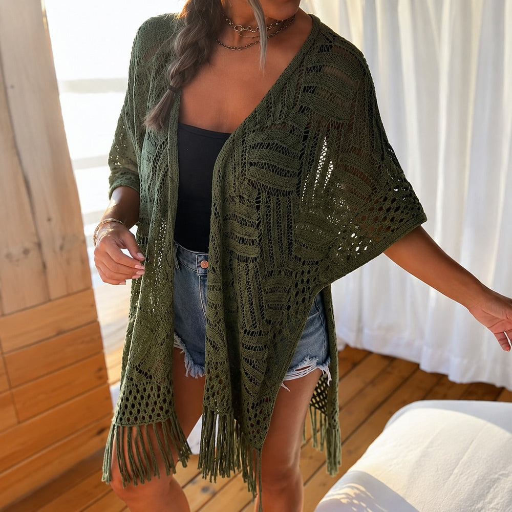 Calivie™ Cardigan Aus Lochstrick Mit Fransen Und Handwerklicher Struktur