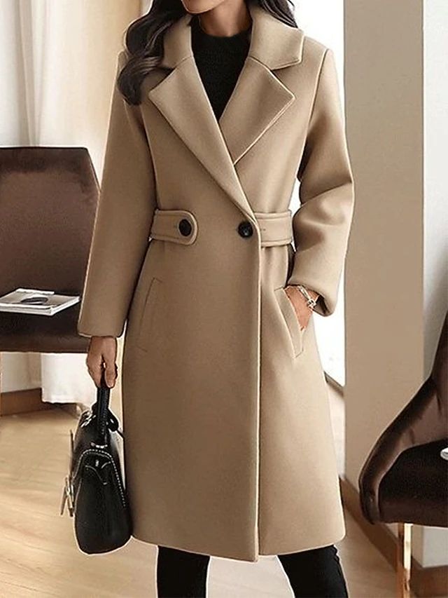 Wintermantel Damen | Lang Mantel Damen | Taillenriegel & Reverskragen für definierte Silhouette