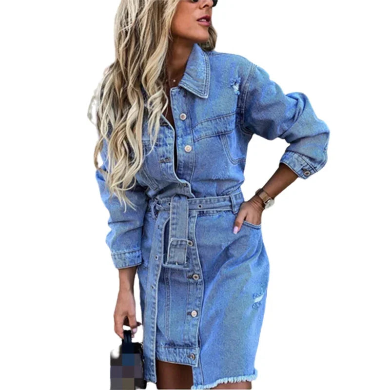 Nova - Angesagtes Jeanshemdkleid mit Distressed-Details