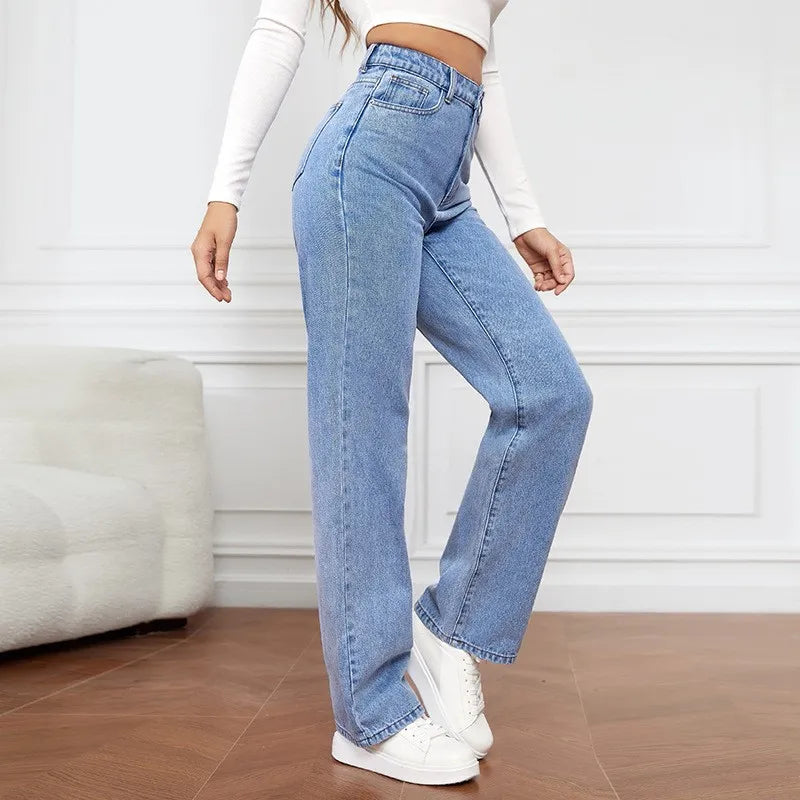 Damen High Rise Jeans mit geradem Bein