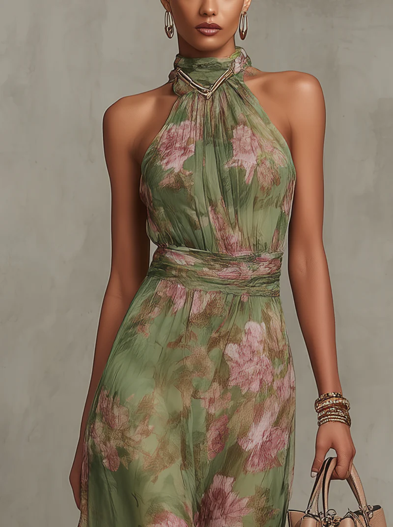 Livya – Elegantes Maxikleid mit Blumenmuster und Neckholder-Ausschnitt