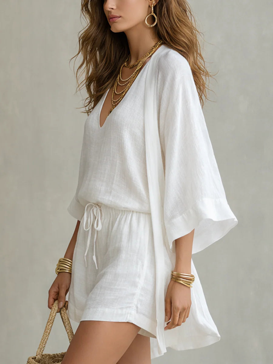 Antje | 3-teiliges Set mit Cardigan und Shorts